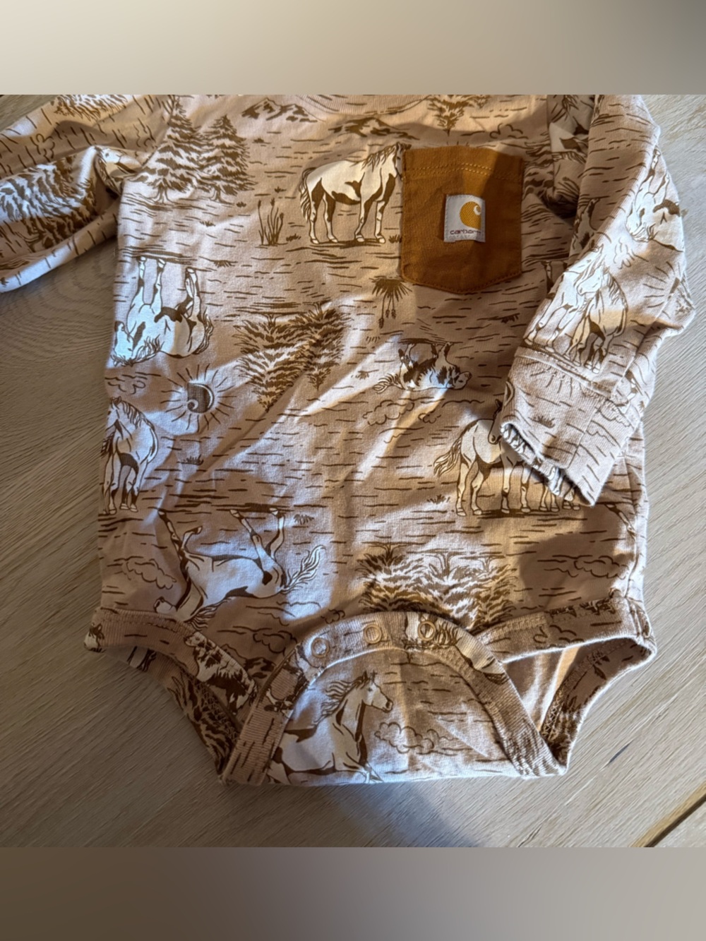 Carhartt Tan Western Print Long Sleeve Onesie 12 Month